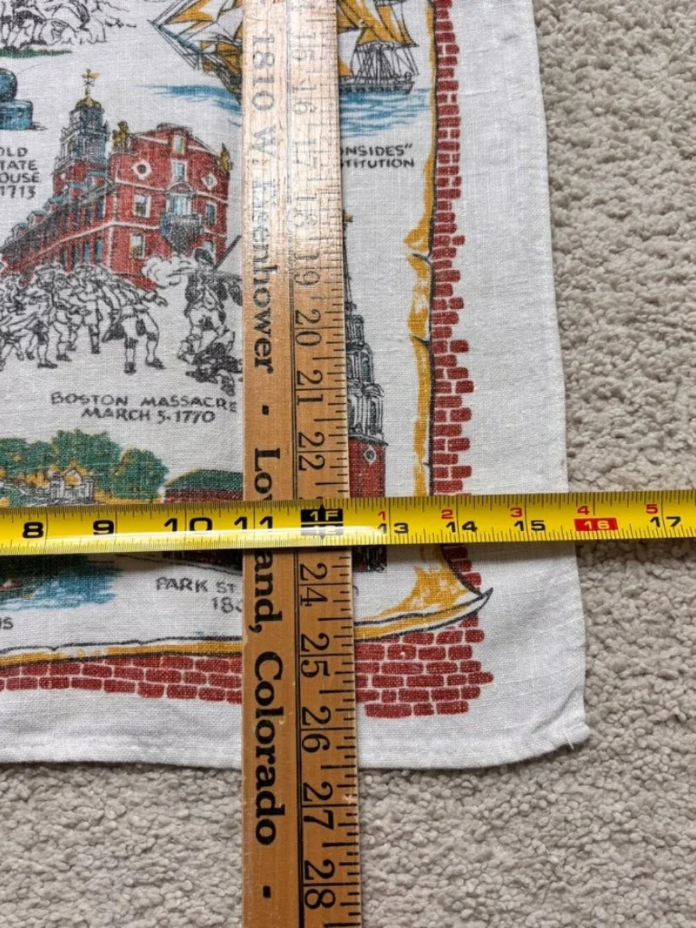 Vtg Stevens 100% Linen Souvenir Historic Boston Tea Towel Americana